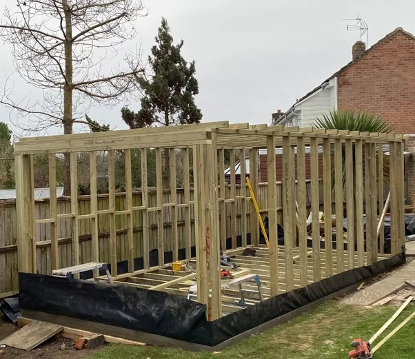 Outdoor building wooden framework.
