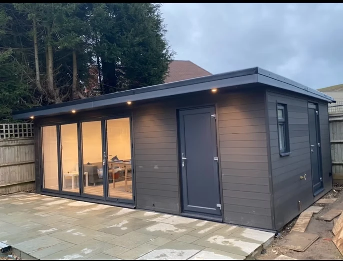 Outdoor office with lighting.